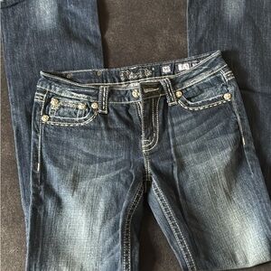Miss Me Blue Boot Cut Jeans with Faded Detailing